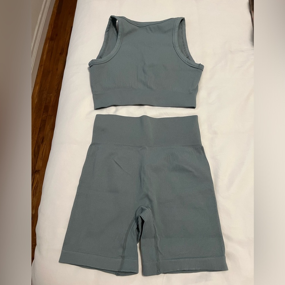 Blue Ribbed Workout Set - Picture 2 of 2